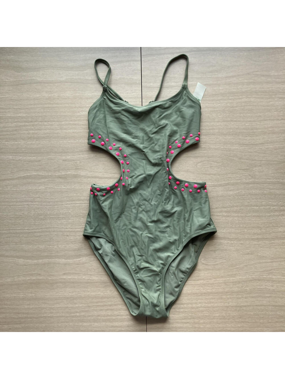 Aerie Swim Y2K Cut Out Scoop Tie Top Full Coverage Bottom Pink Studs Girly XS